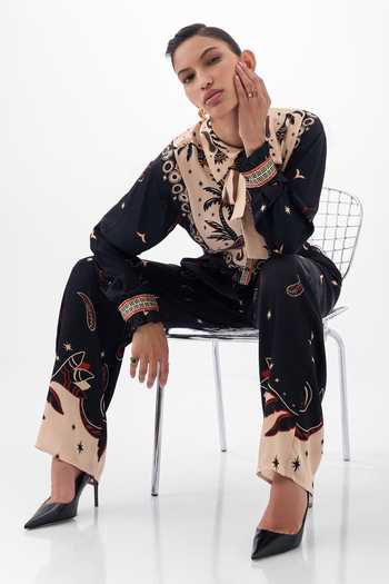 Buy NOIB Multi Color Satin, Modal Thais Nocturnal Jungle Print Pant Online at Aza Fashions Buy_NOIB_Multi Color Satin, Modal Thais Nocturnal Jungle Print Pant _Online_at_Aza_Fashions