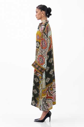 NOIB Multi Color Satin, Modal V-neck Adah Mosaic Print Kaftan Online at Aza Fashions NOIB_Multi Color Satin, Modal V-neck Adah Mosaic Print Kaftan _Online_at_Aza_Fashions