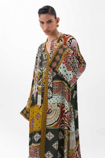 NOIB Multi Color Satin, Modal V-neck Adah Mosaic Print Kaftan at Aza Fashions NOIB_Multi Color Satin, Modal V-neck Adah Mosaic Print Kaftan _at_Aza_Fashions