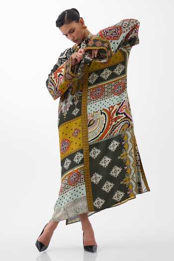 Buy NOIB Multi Color Satin, Modal V-neck Adah Mosaic Print Kaftan Buy_NOIB_Multi Color Satin, Modal V-neck Adah Mosaic Print Kaftan