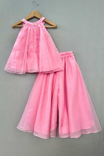 Label Neeti_Pink Organza Embroidered Tunic And Palazzo _Online_at_Aza_Fashions