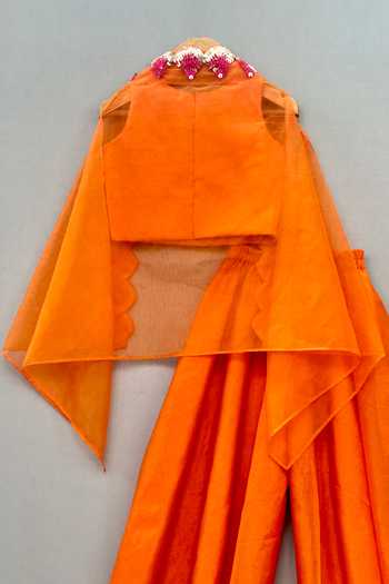 Label Neeti_Orange Organza Embroidered Cape Palazzo Set _Online_at_Aza_Fashions