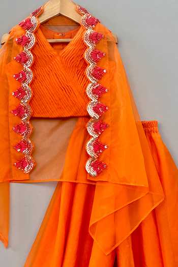 Buy_Label Neeti_Orange Organza Embroidered Cape Palazzo Set _Online_at_Aza_Fashions