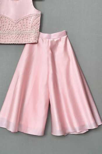 Label Neeti_Pink Satin Bead Embroidered Crop Top With Palazzo _Online_at_Aza_Fashions