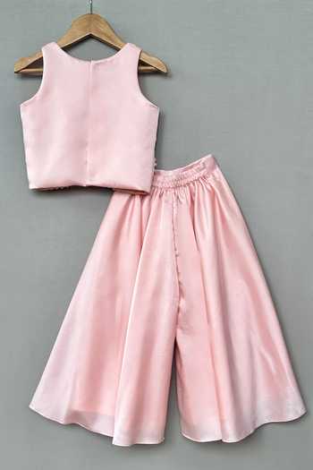 Buy_Label Neeti_Pink Satin Bead Embroidered Crop Top With Palazzo _Online_at_Aza_Fashions