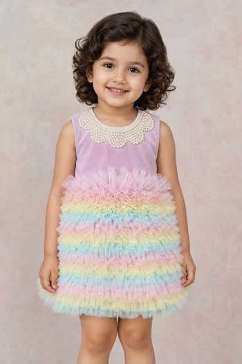 Label Neeti Velvet Embroidered Rainbow Net Dress