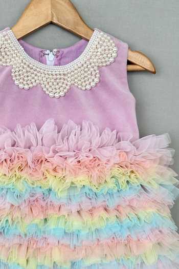 Buy_Label Neeti_Multicolor Net, Velvet Embroidered Rainbow Dress _Online_at_Aza_Fashions