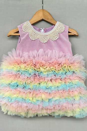 Label Neeti Velvet Embroidered Rainbow Net Dress 