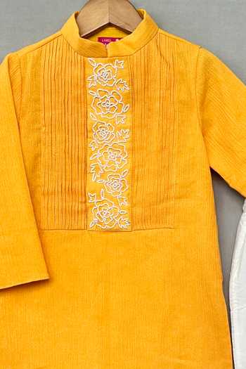 Buy_Label Neeti_Yellow Cotton Embroidered Pintucked Kurta With Trouser _Online_at_Aza_Fashions