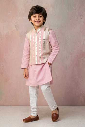 Label Neeti Metallic Striped Nehru Jacket & Kurta Set