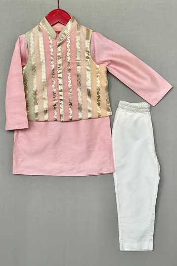 Label Neeti Metallic Striped Nehru Jacket & Kurta Set 