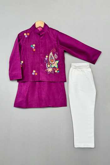 Label Neeti Hand Embroidered Nehru Jacket & Kurta Set