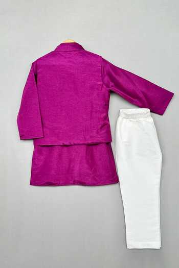 Label Neeti_Purple Silk Hand Embroidered Nehru Jacket And Kurta Set _Online_at_Aza_Fashions
