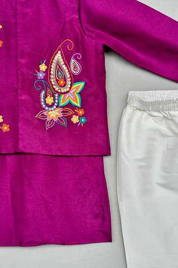 Buy_Label Neeti_Purple Silk Hand Embroidered Nehru Jacket And Kurta Set _Online_at_Aza_Fashions