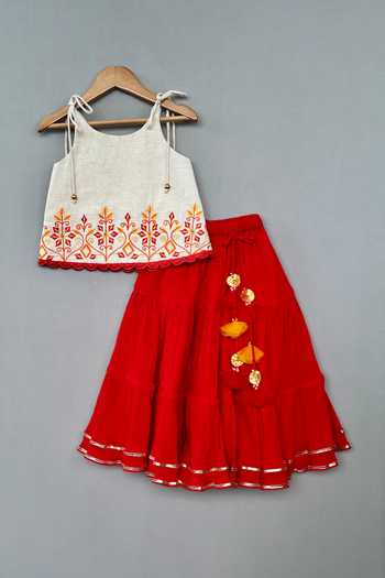 Label Neeti Embroidered Strappy Top With Tiered Lehenga
