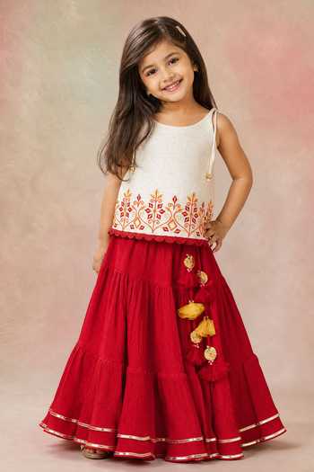 Label Neeti Embroidered Strappy Top With Tiered Lehenga