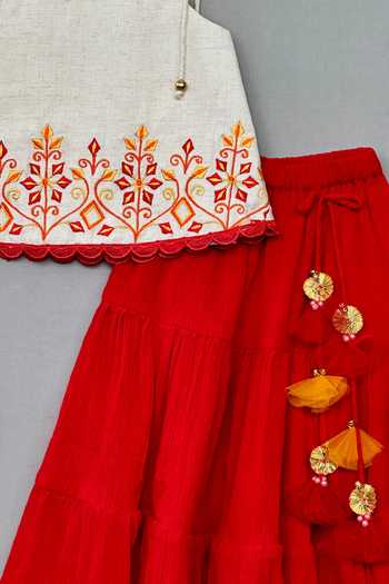 Buy_Label Neeti_Ivory Cotton Embroidered Strappy Top With Tiered Lehenga _Online_at_Aza_Fashions
