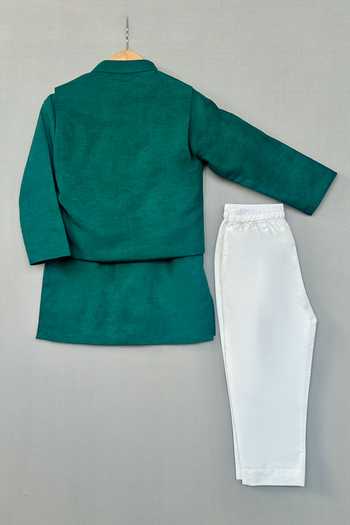 Label Neeti_Green Silk Embroidered Nehru Jacket And Kurta Set _Online_at_Aza_Fashions