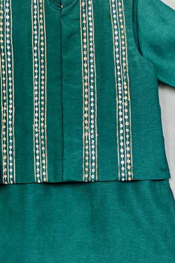 Buy_Label Neeti_Green Silk Embroidered Nehru Jacket And Kurta Set _Online_at_Aza_Fashions