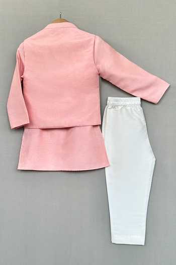 Buy_Label Neeti_Peach Silk Embroidered Nehru Jacket And Kurta Set _Online_at_Aza_Fashions