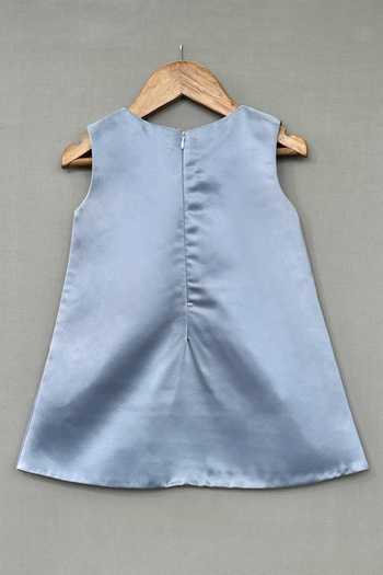 Label Neeti_Sky Blue Satin Flower Hand Embroidered Dress _Online_at_Aza_Fashions