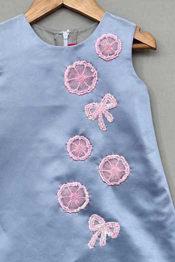 Buy_Label Neeti_Sky Blue Satin Flower Hand Embroidered Dress _Online_at_Aza_Fashions