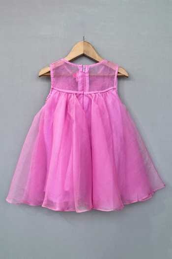 Label Neeti_Pink Organza Sequin Embroidered Bow Dress _Online_at_Aza_Fashions