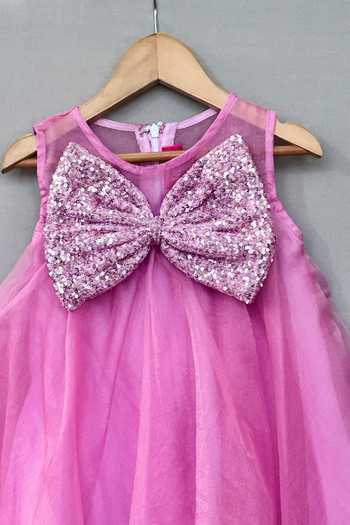 Buy_Label Neeti_Pink Organza Sequin Embroidered Bow Dress _Online_at_Aza_Fashions