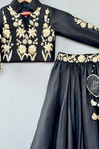 Buy_Label Neeti_Black Silk Zari Floral Embroidered Top And Lehenga Set _Online_at_Aza_Fashions
