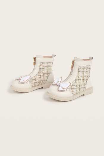 Ninobello Beige Checkered Bow Boots 