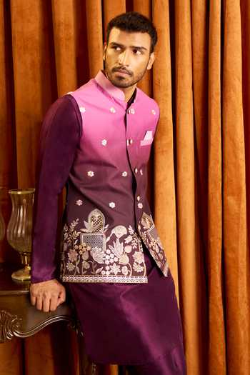 Buy Arihant Rai Sinha Purple Silk Embroidered Nehru Jacket And Kurta Set Buy_Arihant Rai Sinha_Purple Silk Embroidered Nehru Jacket And Kurta Set