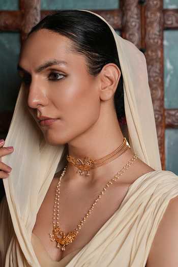 Cao Jewellery Gold Plated Pearl Embellished Pendant Necklace And Choker Set Online at Aza Fashions Cao Jewellery_Gold Plated Pearl Embellished Pendant Necklace And Choker Set _Online_at_Aza_Fashions