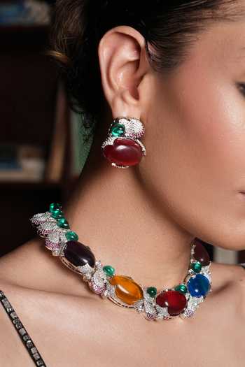 Shop_Cao Jewellery_Multi Color Crystal Embellished Choker Set _Online_at_Aza_Fashions