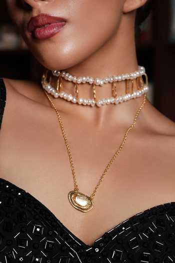 Buy_Cao Jewellery_Gold Plated Pearl Embellished Choker And Necklace Set _Online_at_Aza_Fashions