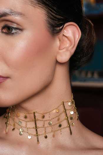 Shop Cao Jewellery Gold Plated Chic Collar Necklace at Aza Fashions Shop_Cao Jewellery_Gold Plated Chic Collar Necklace _at_Aza_Fashions