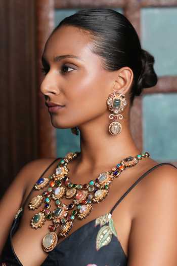 Cao Jewellery_Multi Color Navrattan Embellished Necklace Set _Online_at_Aza_Fashions