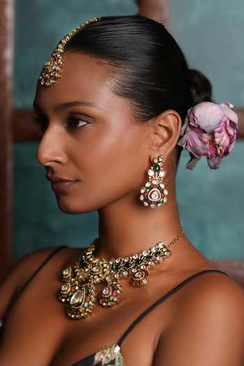 Cao Jewellery_Multi Color Kundan Embellished Necklace Set _Online_at_Aza_Fashions