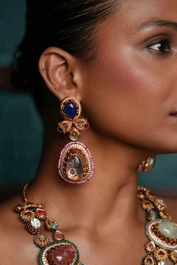 Cao Jewellery_Multi Color Navrattan Embellished Pendant Necklace Set _Online_at_Aza_Fashions