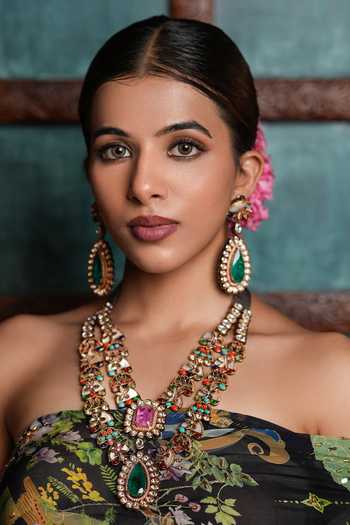 Cao Jewellery Navrattan Double Layered Necklace Set 