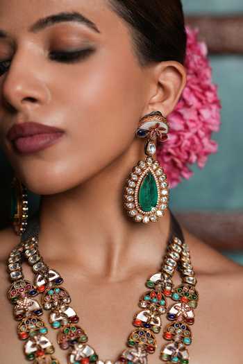 Cao Jewellery Multi Color Navrattan Double Layered Necklace Set Online at Aza Fashions Cao Jewellery_Multi Color Navrattan Double Layered Necklace Set _Online_at_Aza_Fashions