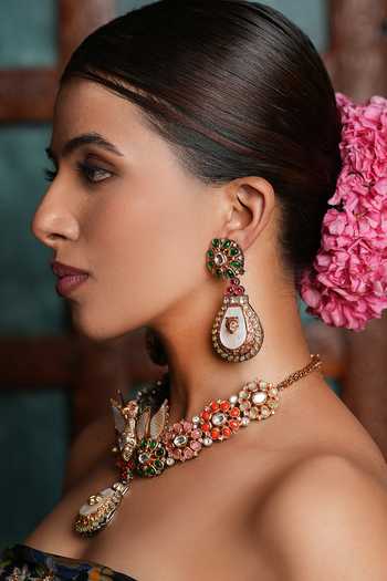 Cao Jewellery_Multi Color Eagle Motif Pendant Necklace Set _Online_at_Aza_Fashions