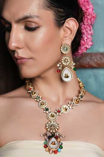 Cao Jewellery_Multi Color Bead Embellished Pendant Necklace Set _Online_at_Aza_Fashions