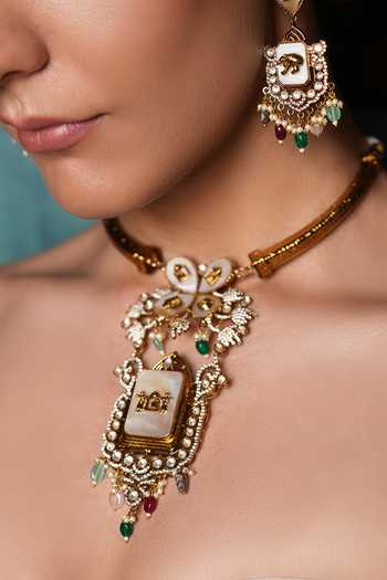 Cao Jewellery Multi Color Mother Of Pearl Embellished Pendant Necklace Set Online at Aza Fashions Cao Jewellery_Multi Color Mother Of Pearl Embellished Pendant Necklace Set _Online_at_Aza_Fashions