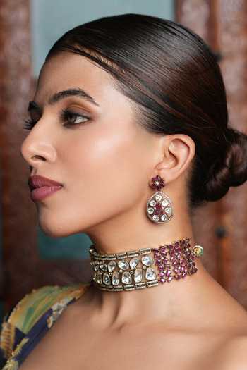 Cao Jewellery_White Stone Embellished Choker Set _Online_at_Aza_Fashions