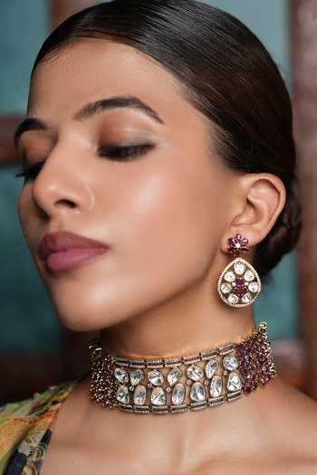 Buy_Cao Jewellery_White Stone Embellished Choker Set _Online_at_Aza_Fashions