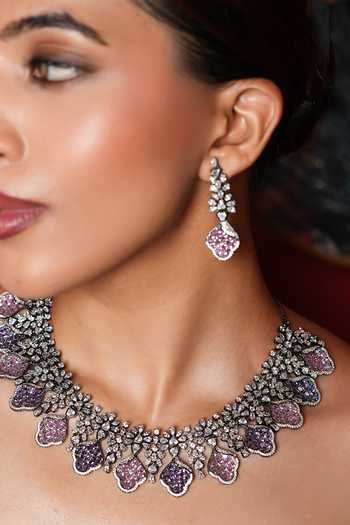 Shop Cao Jewellery Multi Color Crystal Embellished Necklace Set at Aza Fashions Shop_Cao Jewellery_Multi Color Crystal Embellished Necklace Set _at_Aza_Fashions