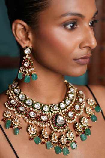 Buy Cao Jewellery Multi Color Kundan Polki Embellished Necklace Set Online at Aza Fashions Buy_Cao Jewellery_Multi Color Kundan Polki Embellished Necklace Set _Online_at_Aza_Fashions