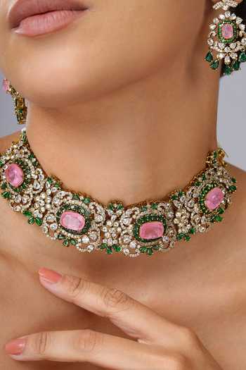 Buy Cao Jewellery Pink Stone Embellished Choker Set Buy_Cao Jewellery_Pink Stone Embellished Choker Set
