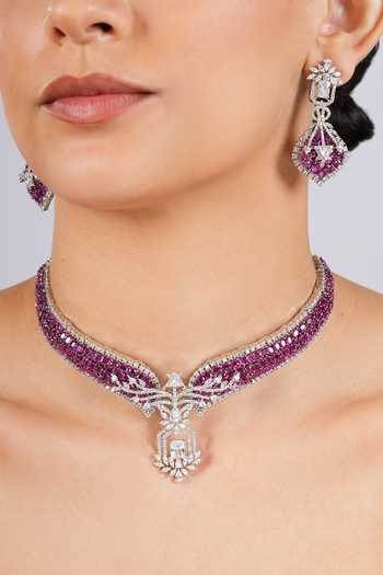 Cao Jewellery Gold Plated Stone Embellished Necklace Set at Aza Fashions Cao Jewellery_Gold Plated Stone Embellished Necklace Set _at_Aza_Fashions