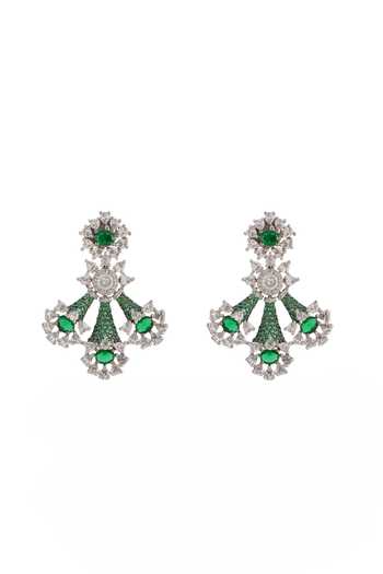Cao Jewellery_Silver Plated Emerald Cascade Necklace Set _Online_at_Aza_Fashions